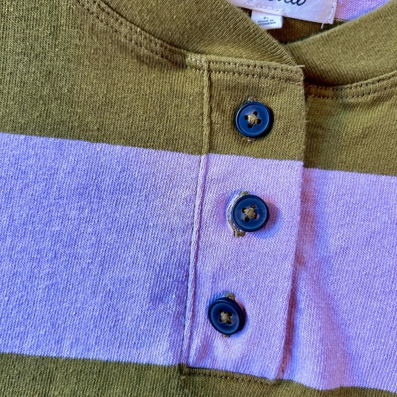 Madewell Parkview Henley Tee Pink Green Cropped Rugby Stripe, Large - Picture 4 of 5
